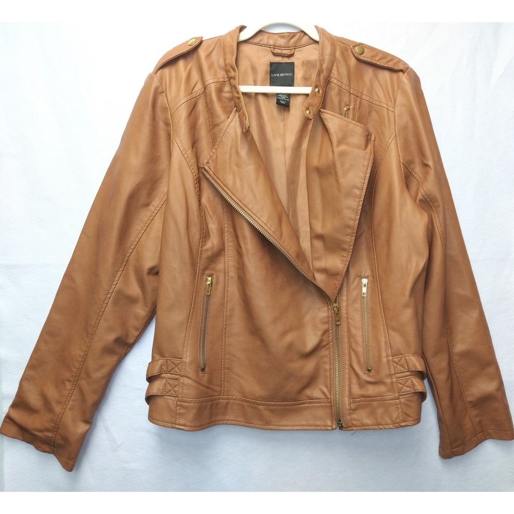 Lane Bryant Tan Camel Moto Jacket Faux Leather Gold Hardware 18/20 Biker Earthy